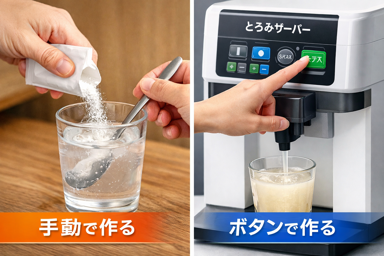 とろみ剤の作り方2種類を解説｜手動・とろみサーバー（自動）の特徴と選び方【医療・介護向け】